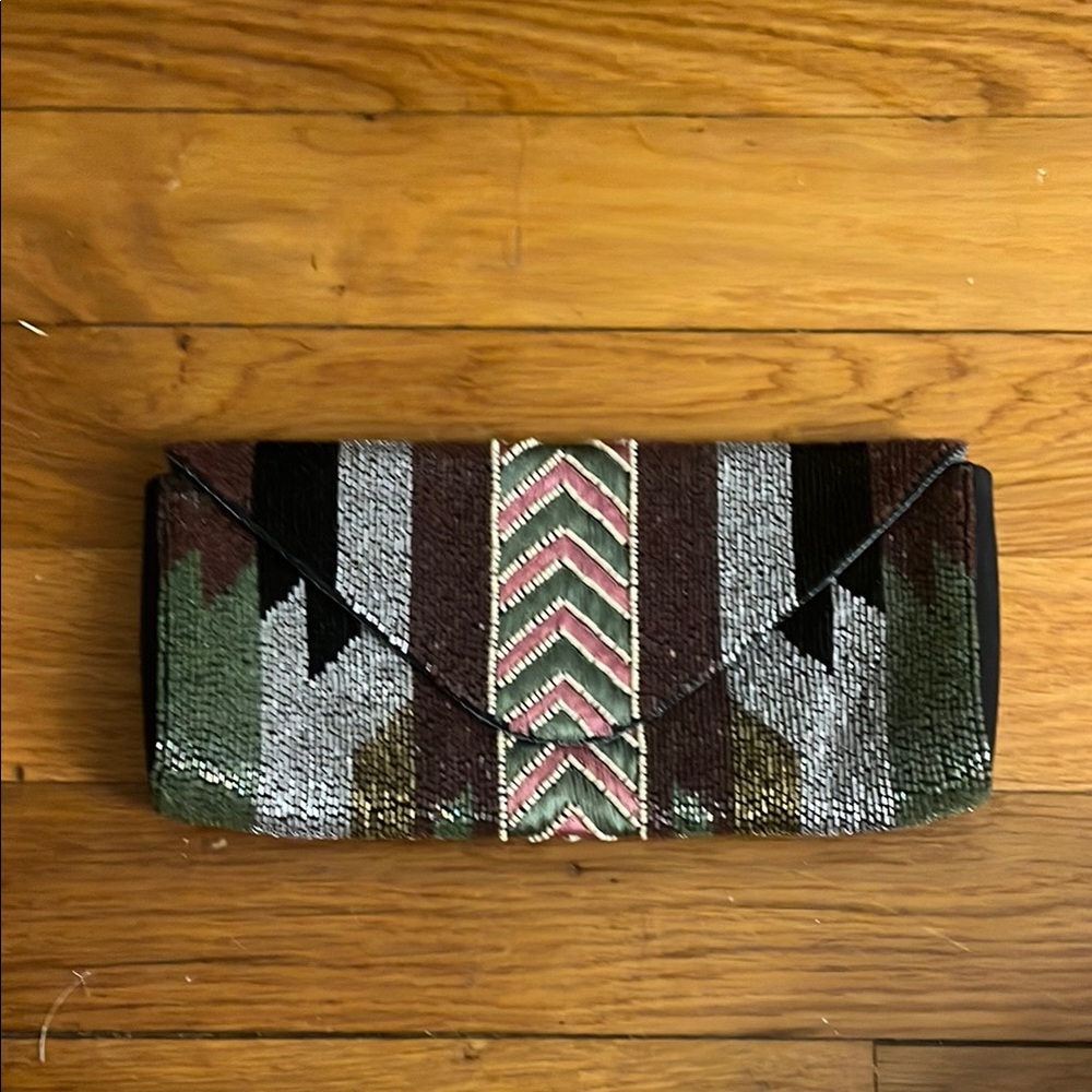 Green and Pink Geometric Clutch with Art Deco Design